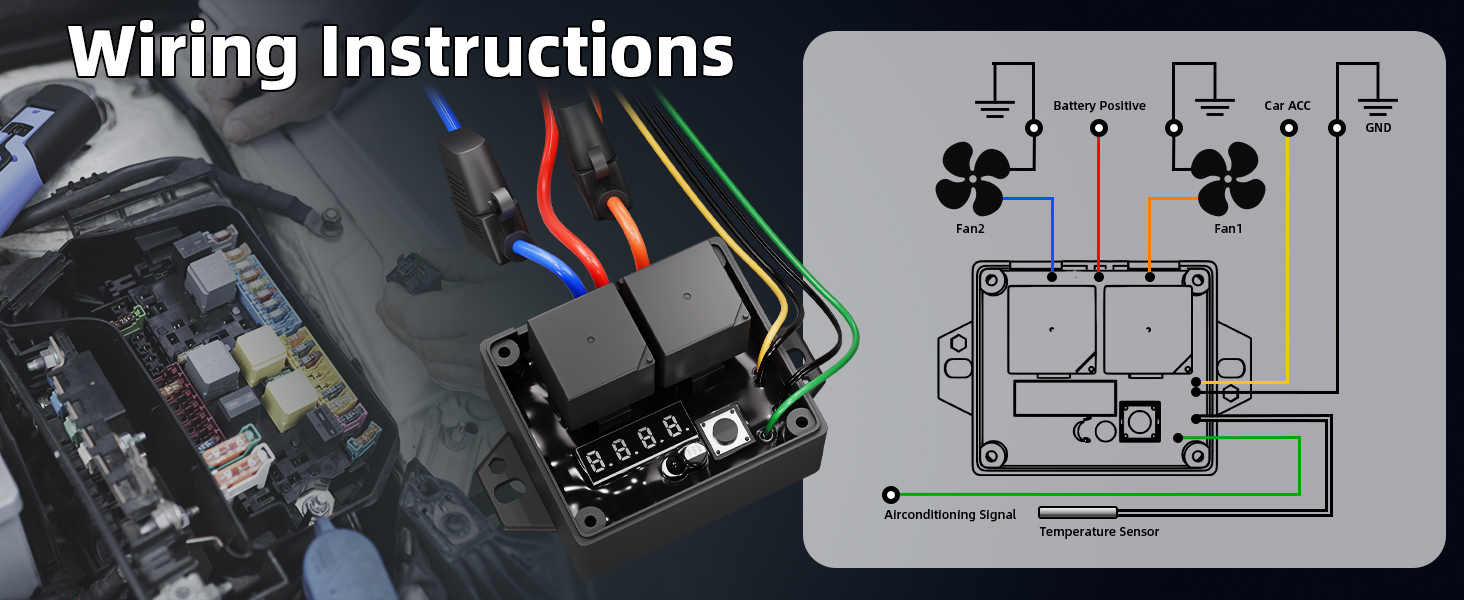 Digital Engine Fan Controller Kit For 12V/24V Systems Thermostatic ...