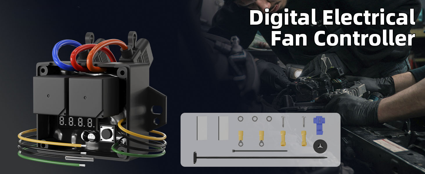 Digital Engine Fan Controller Kit For 12V/24V Systems Thermostatic ...