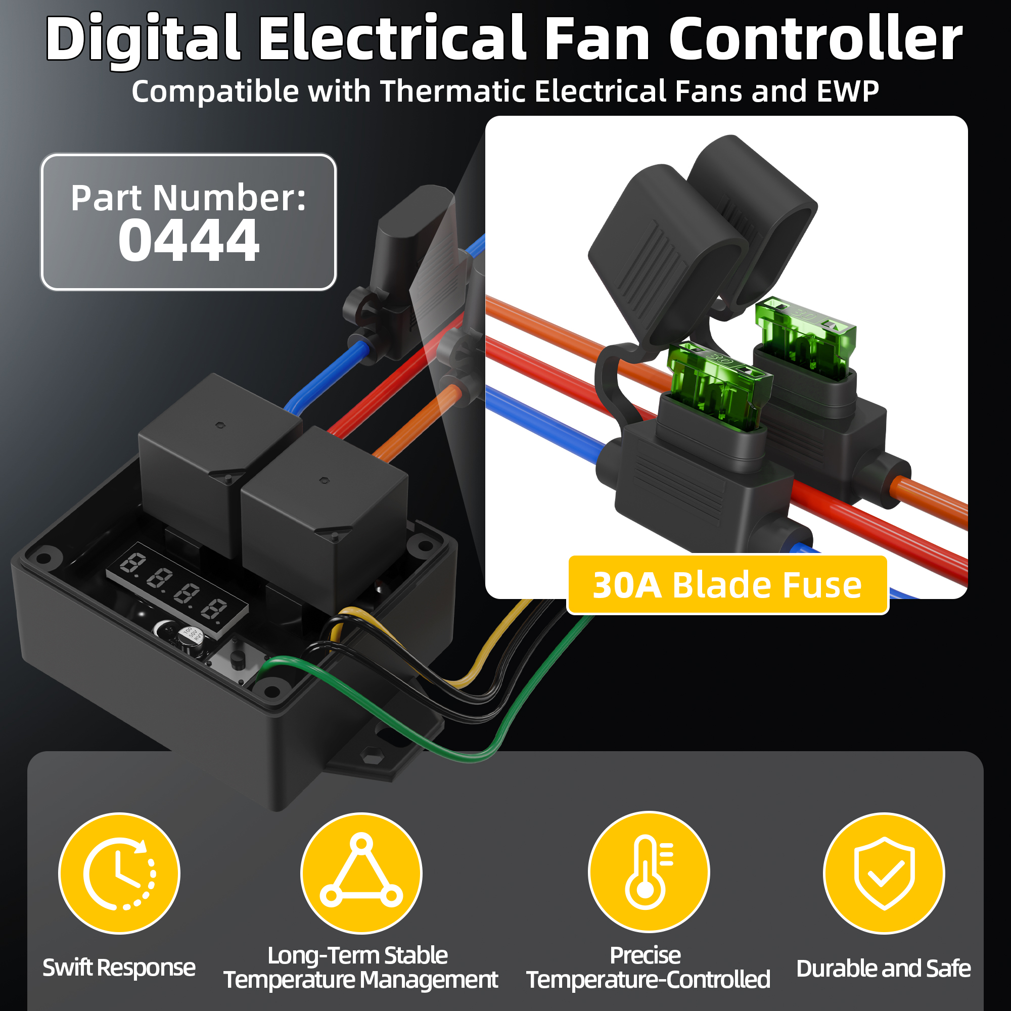 Digital Engine Fan Controller Kit For 12V/24V Systems Thermostatic ...