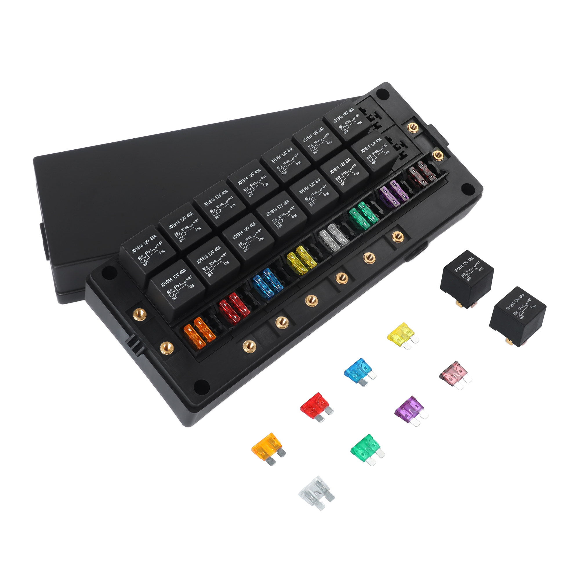 Automotive 24 Way Fuse And Relay Box Kit With 16 Relays And 24 Fuses