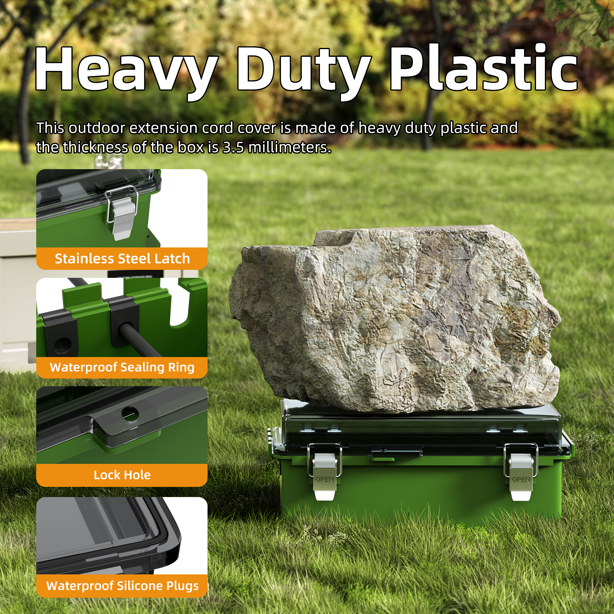 BG905043T-G-KIT Large Outdoor Extension Cord Cover Box Lockable Electrical Connection Protector – 9″x5″x4.3″