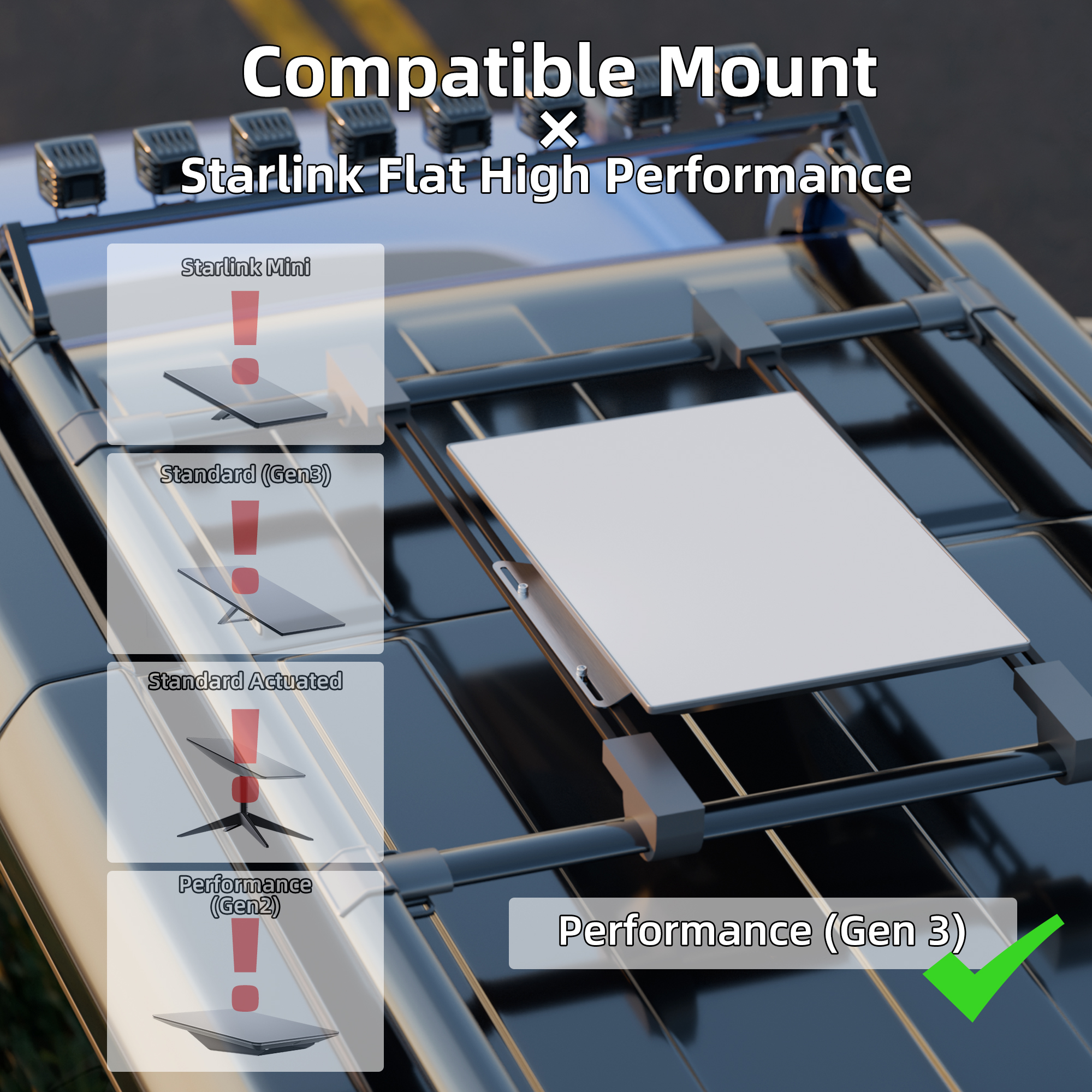 GEN3P-BR1 Starlink Flat High Performance (Gen 3) Roof Rack Mount Stainless Steel Bracket for Vehicle Crossbars