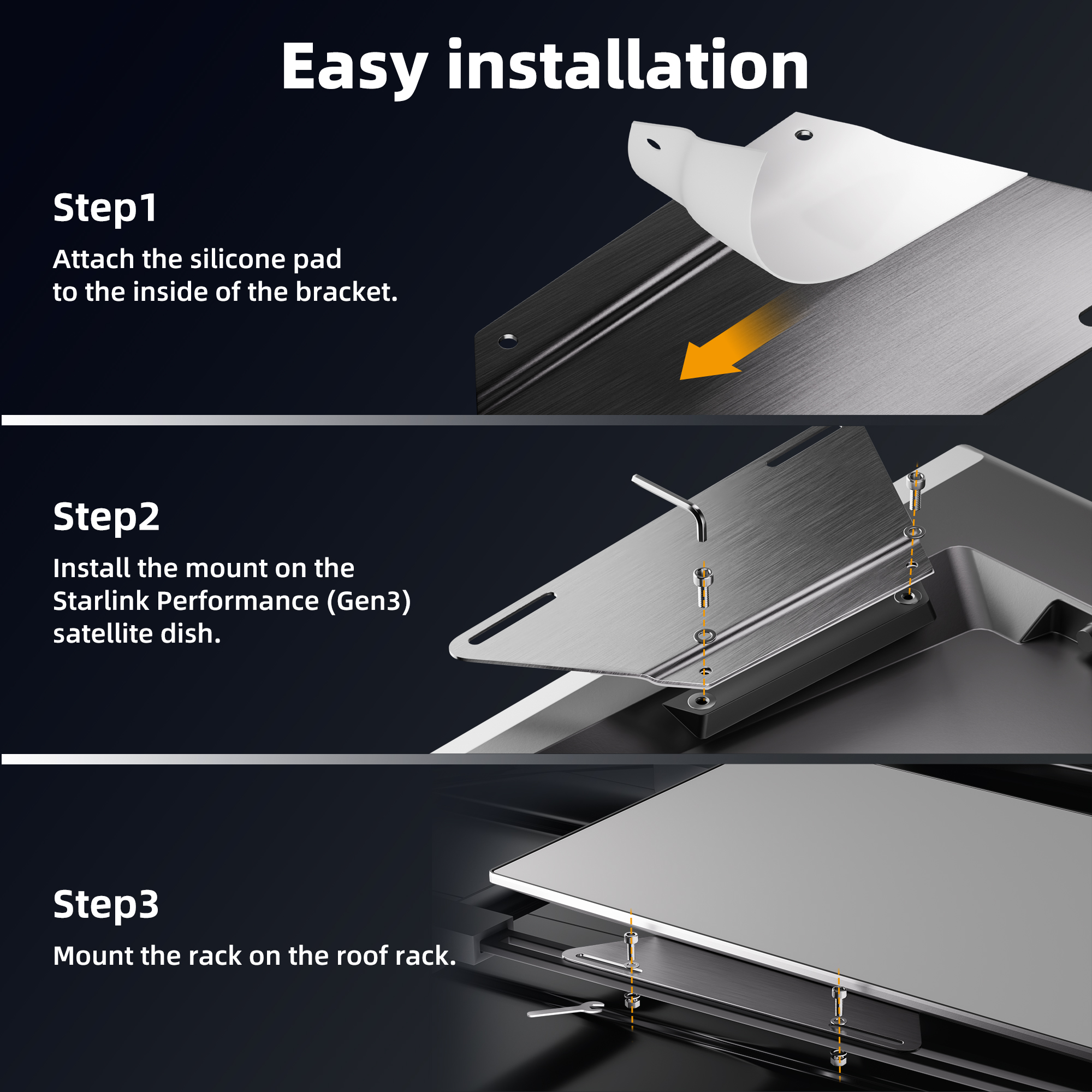 GEN3P-BR1 Starlink Flat High Performance (Gen 3) Roof Rack Mount Stainless Steel Bracket for Vehicle Crossbars