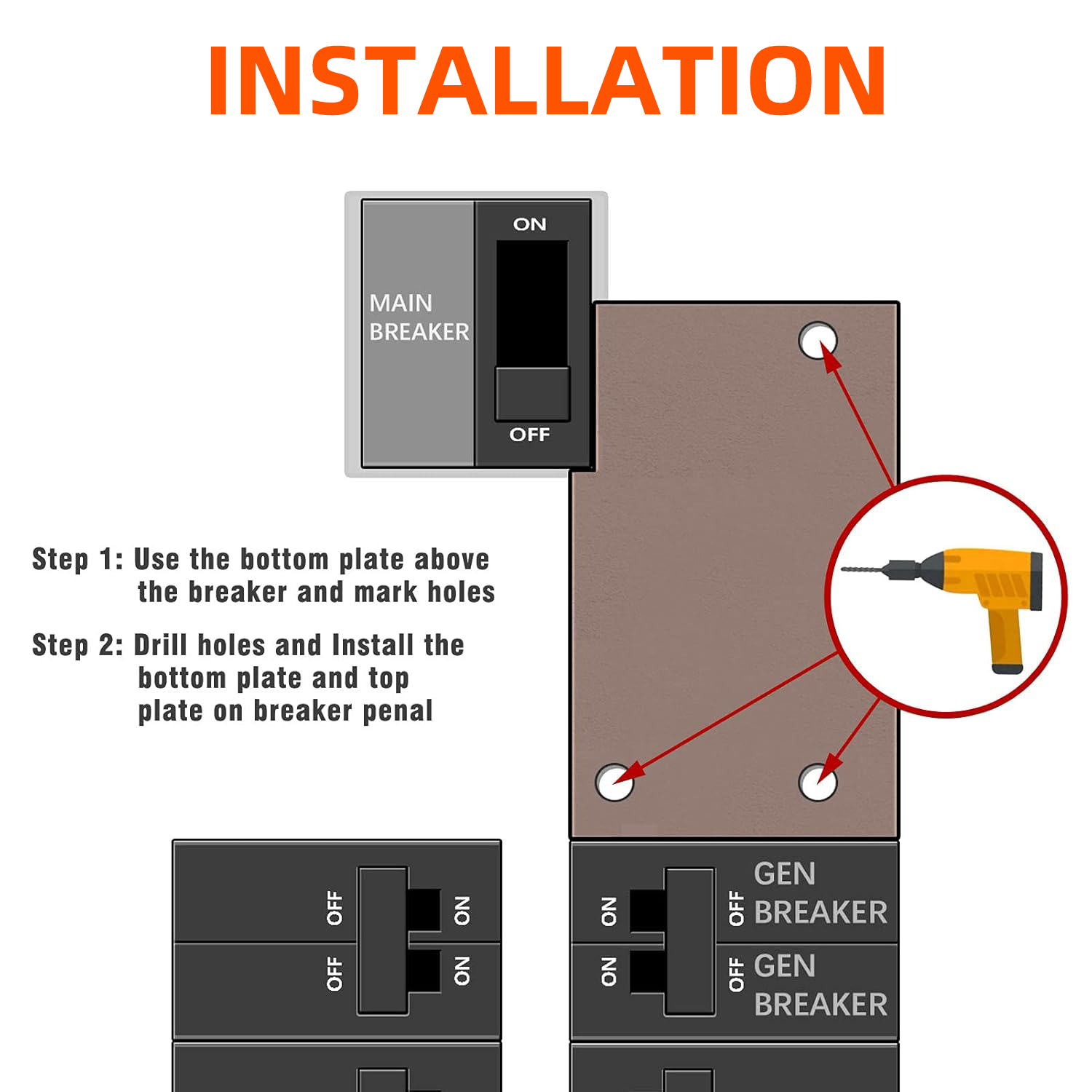 SD-200VL Generator Interlock Kit – Square D Vertical Throw 150A/200A, 3-1/4″ – 4″ Spacing – GL-12