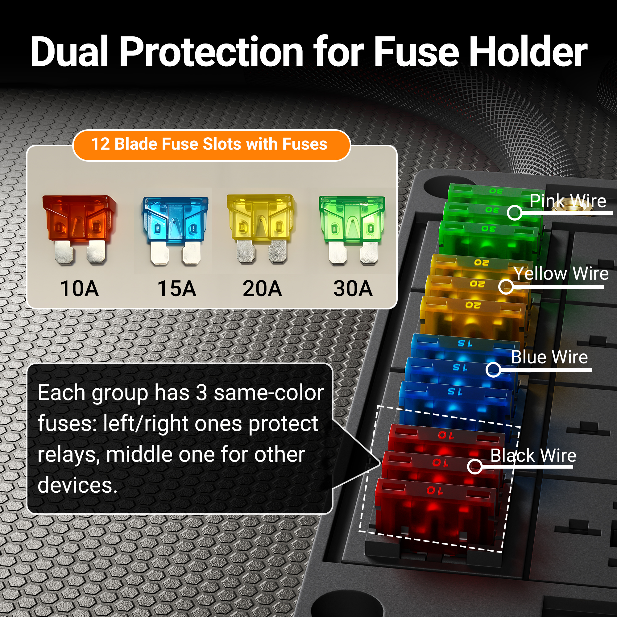 RB-R8F12-W2 Automotive Pre-Wired Relay Box with 8 Relays and 12 Fuses for 12V Systems
