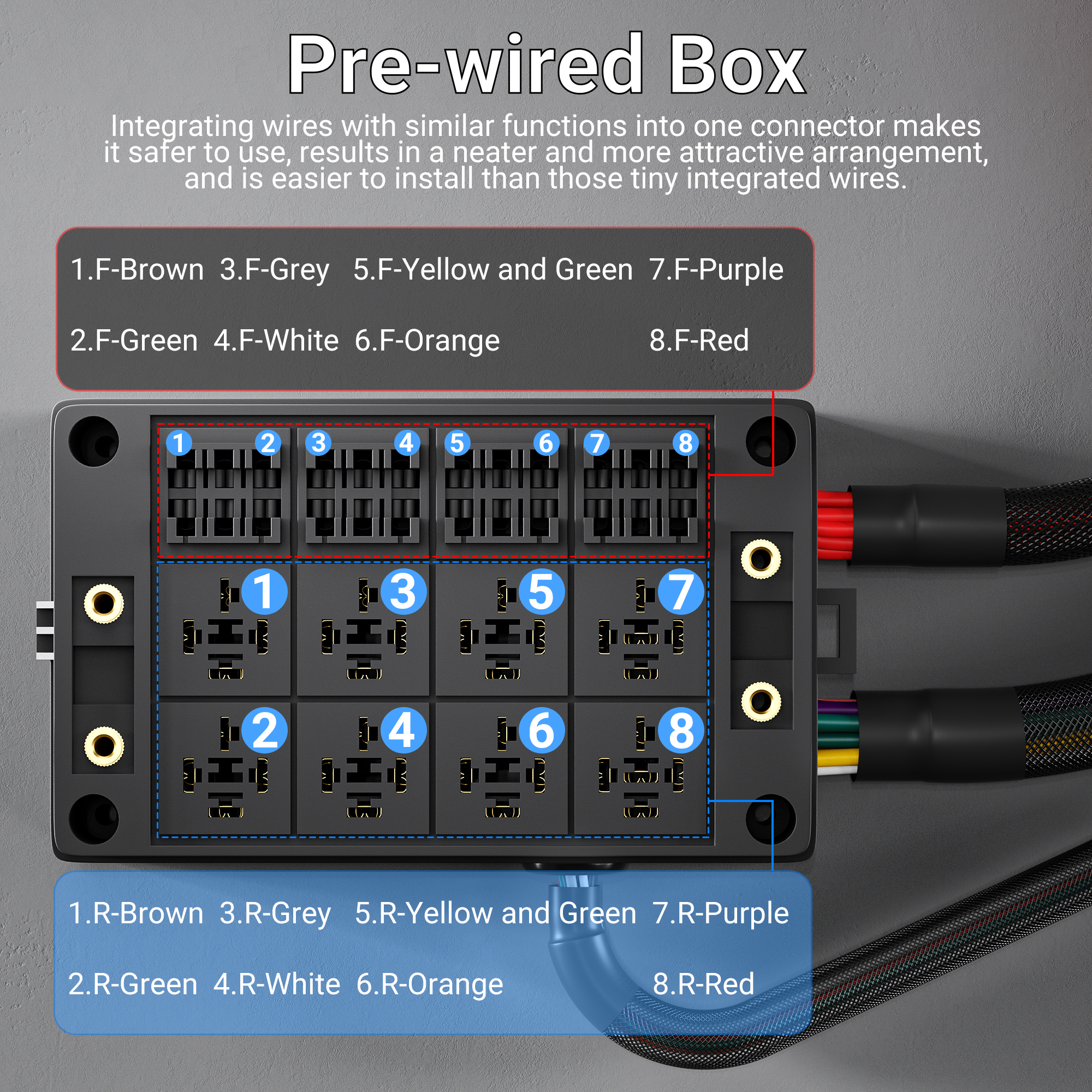 RB-R8F12-W2 Automotive Pre-Wired Relay Box with 8 Relays and 12 Fuses for 12V Systems