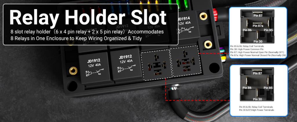 Automotive Pre-Wired Relay Box With 8 Relays And 12 Fuses For 12V Systems