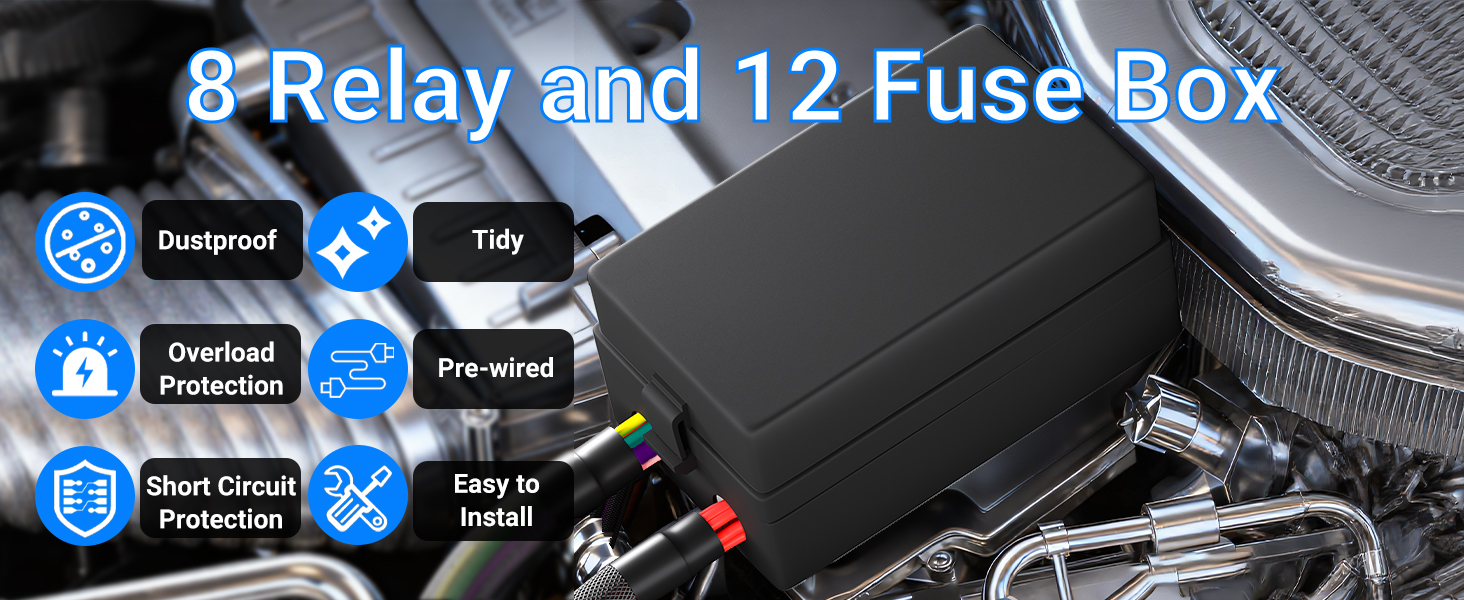 RB-R8F12-W2 8 Relay and 12 Fuse Box