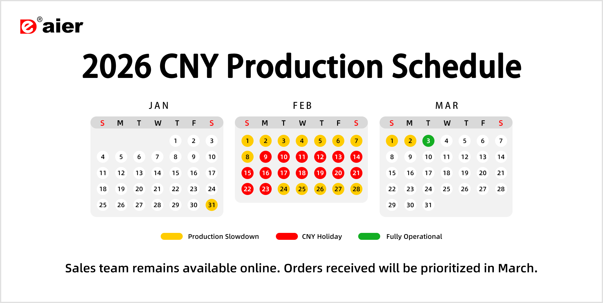 Daier 2026 CNY Production Schedule