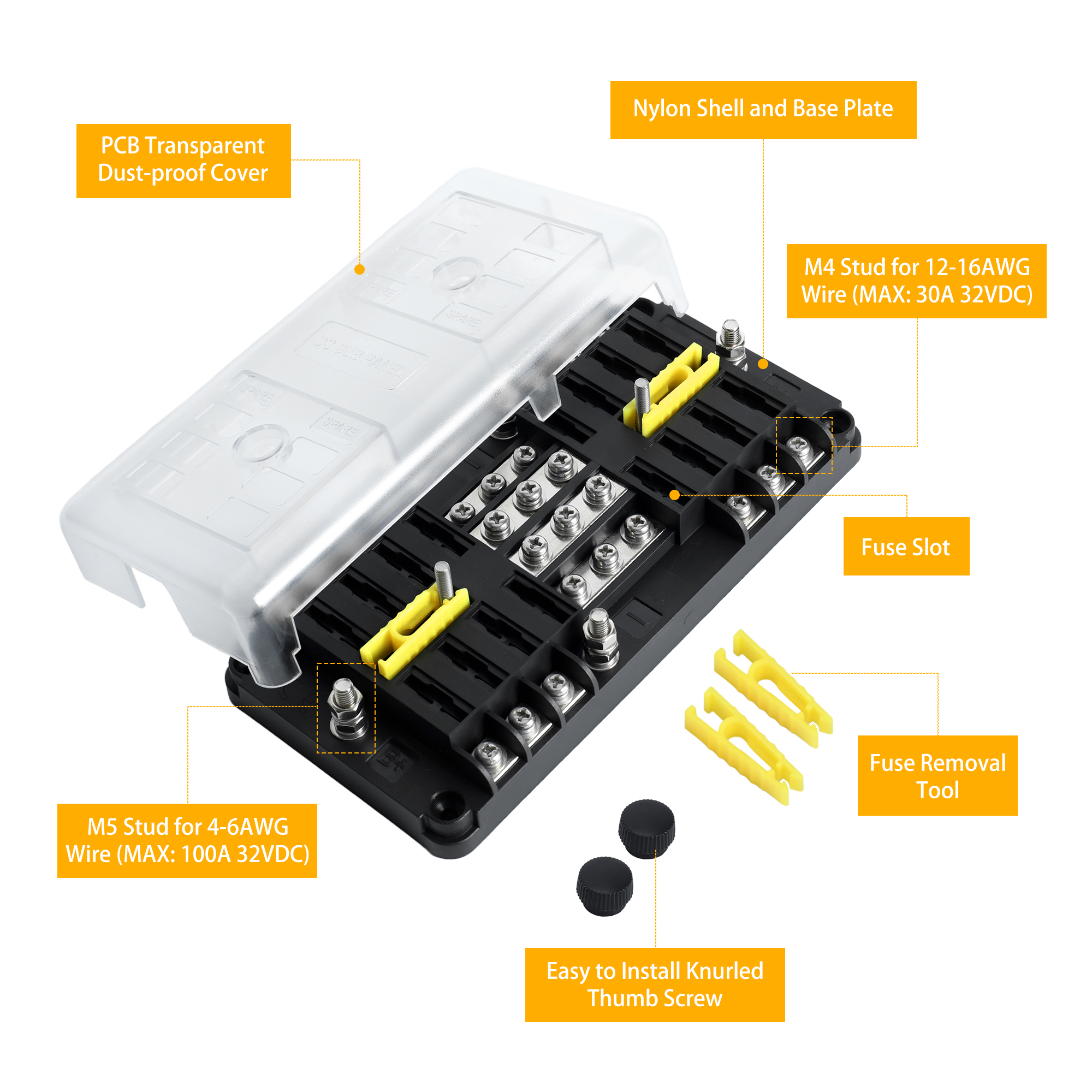 FB-2336 16 Way Dual-Circuit Blade Fuse Block with Ground Bus & Cover