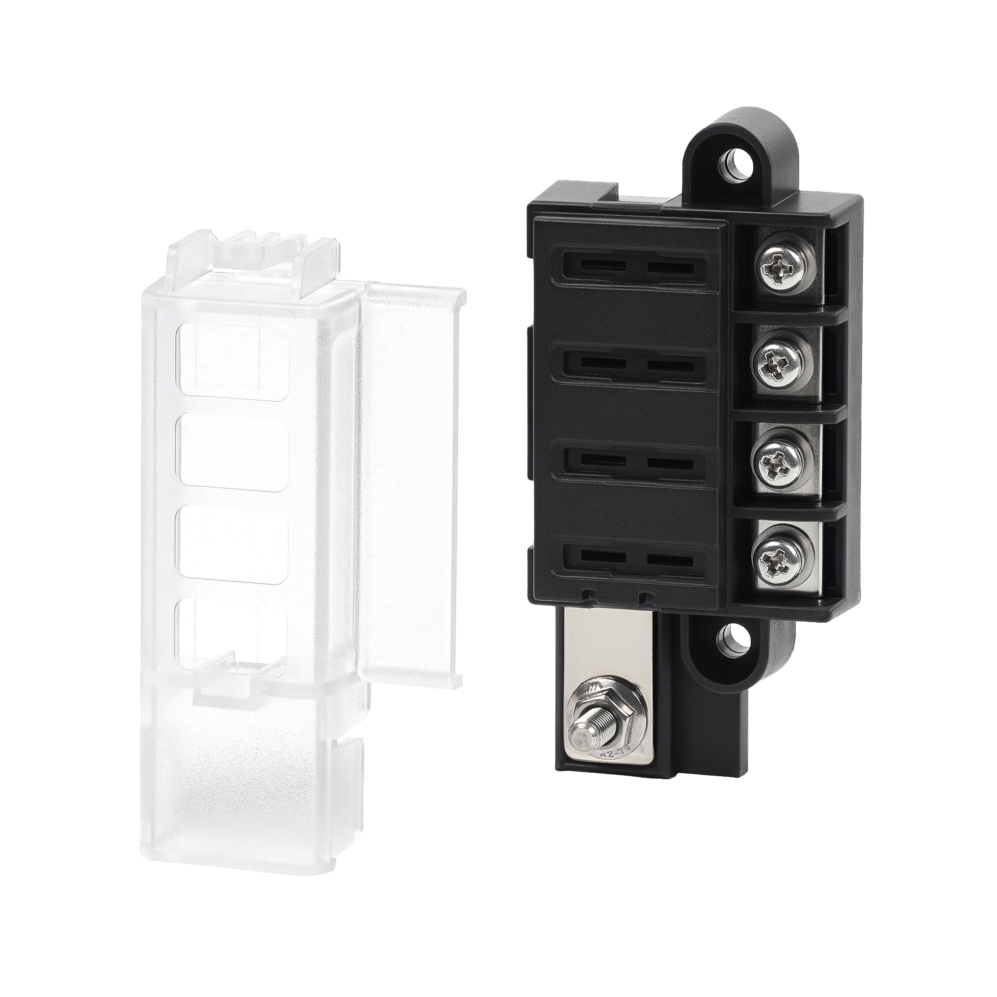FB-404 12-32V DC 4 Way Blade Fuse Block with Ground Bus & Cover