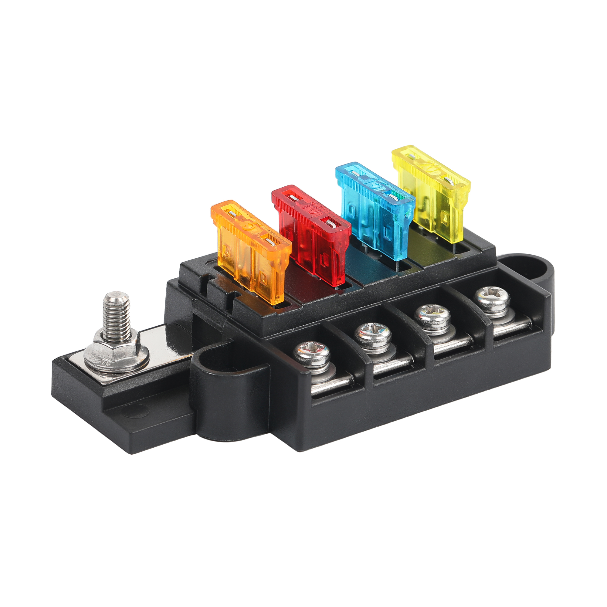 FB-404 12-32V DC 4 Way Blade Fuse Block with Ground Bus & Cover