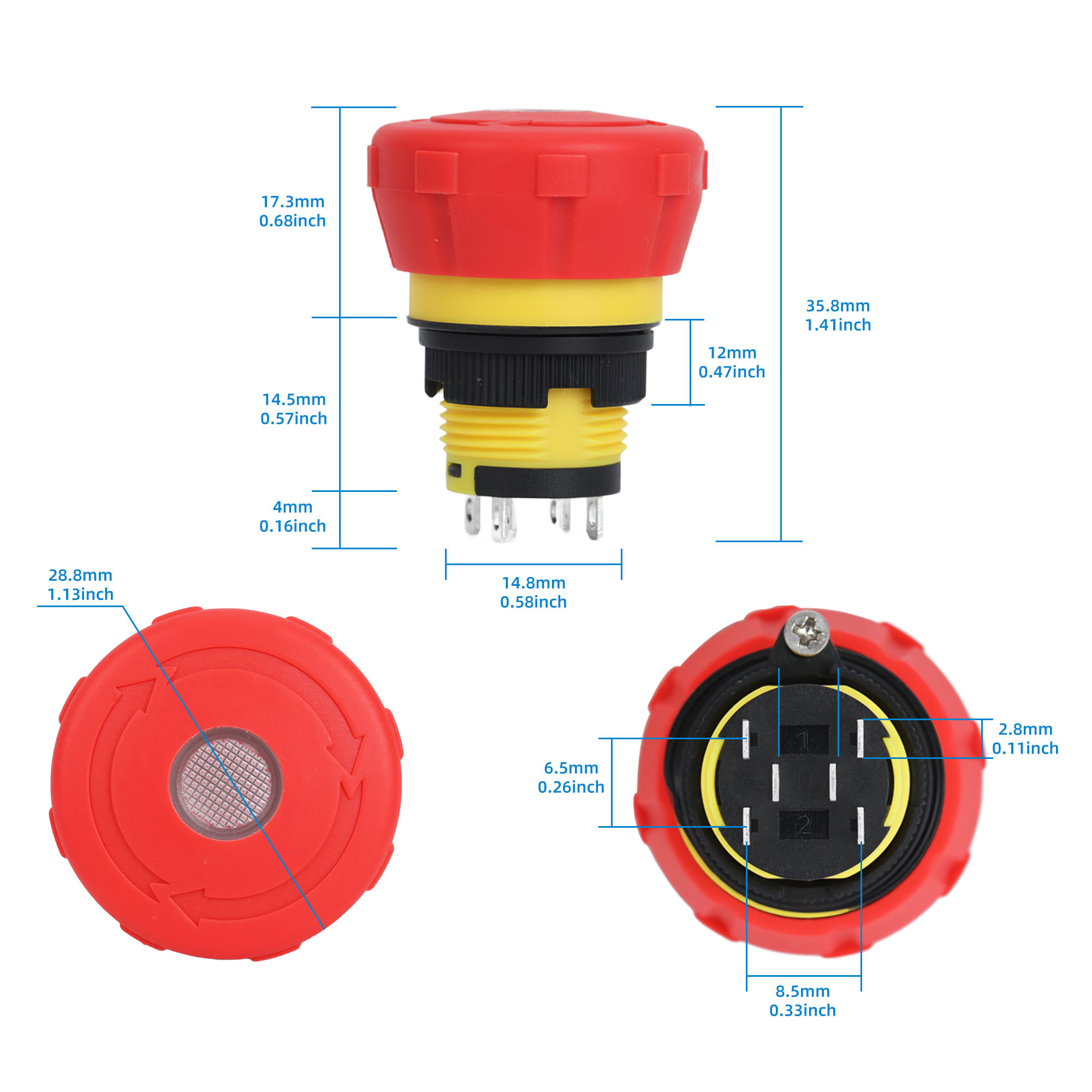 A16-16SHORT-N 16mm Illuminated Emergency Stop Switch | LED Luminous 5A E-Stop Button