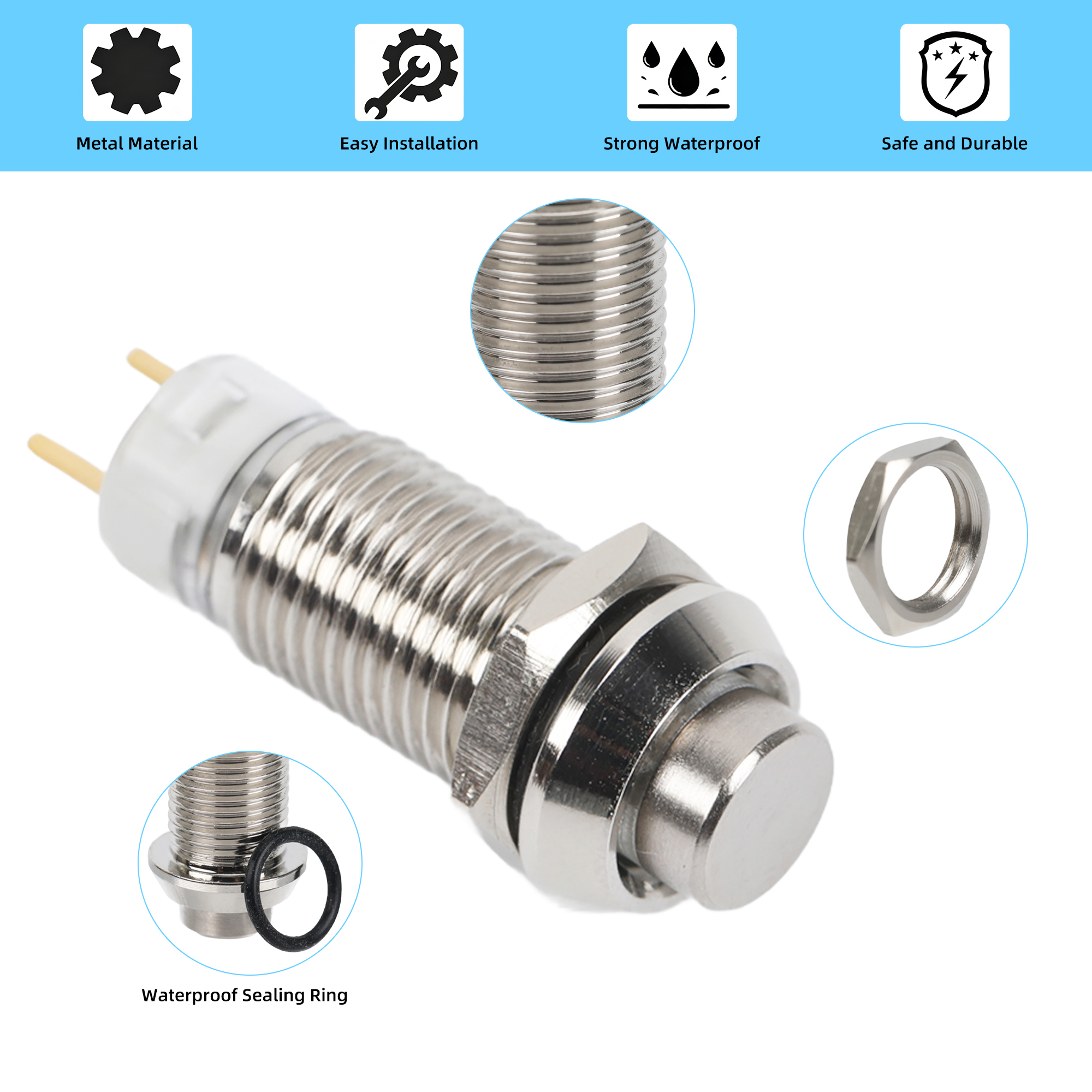 GQ-8H-10 8mm Waterproof Metal Push Button Switch Series | Latching & Momentary Custom Options