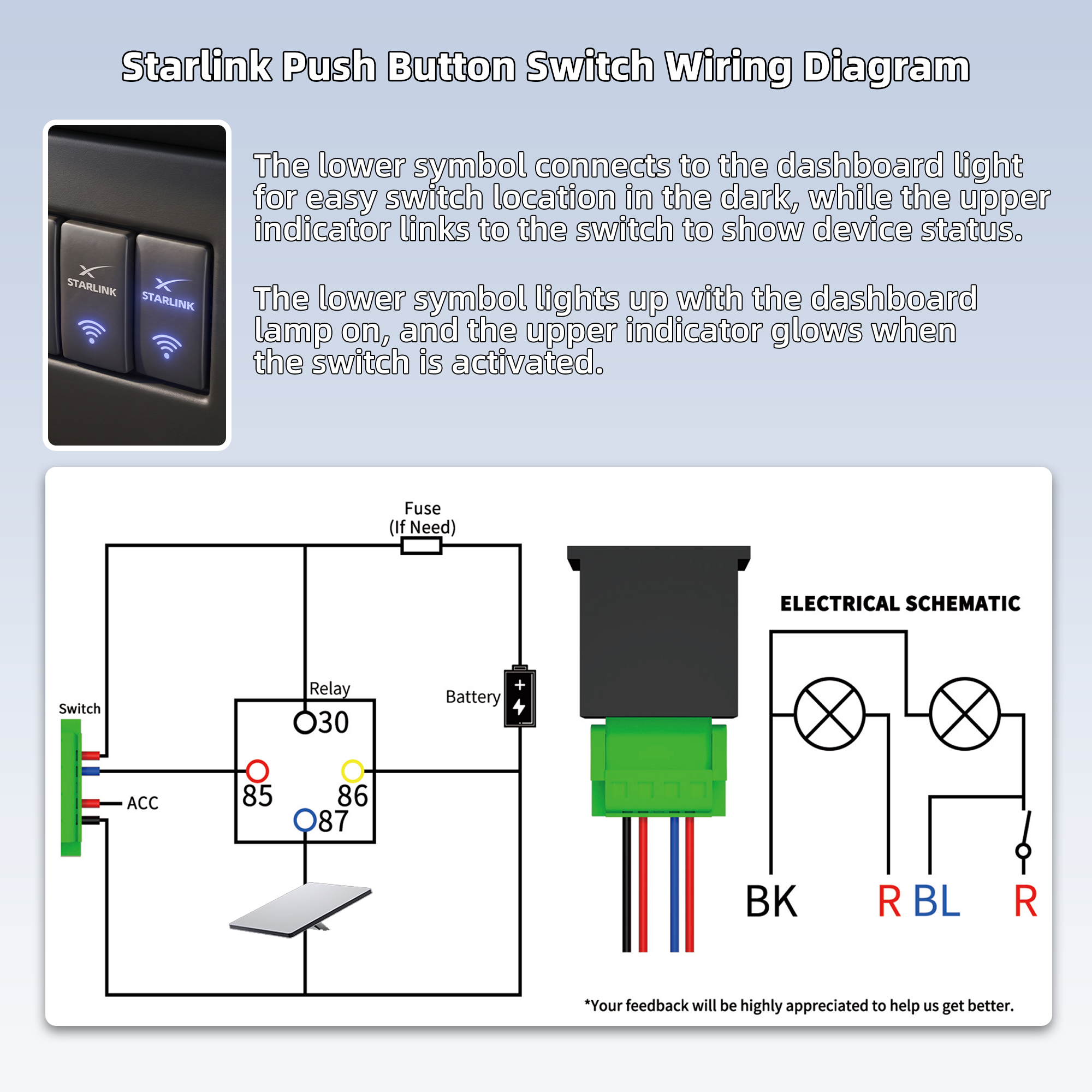 DR-PBS-T002-STARLINK-KIT Starlink Dashboard Switch | IP66 Toyota OEM Push Button