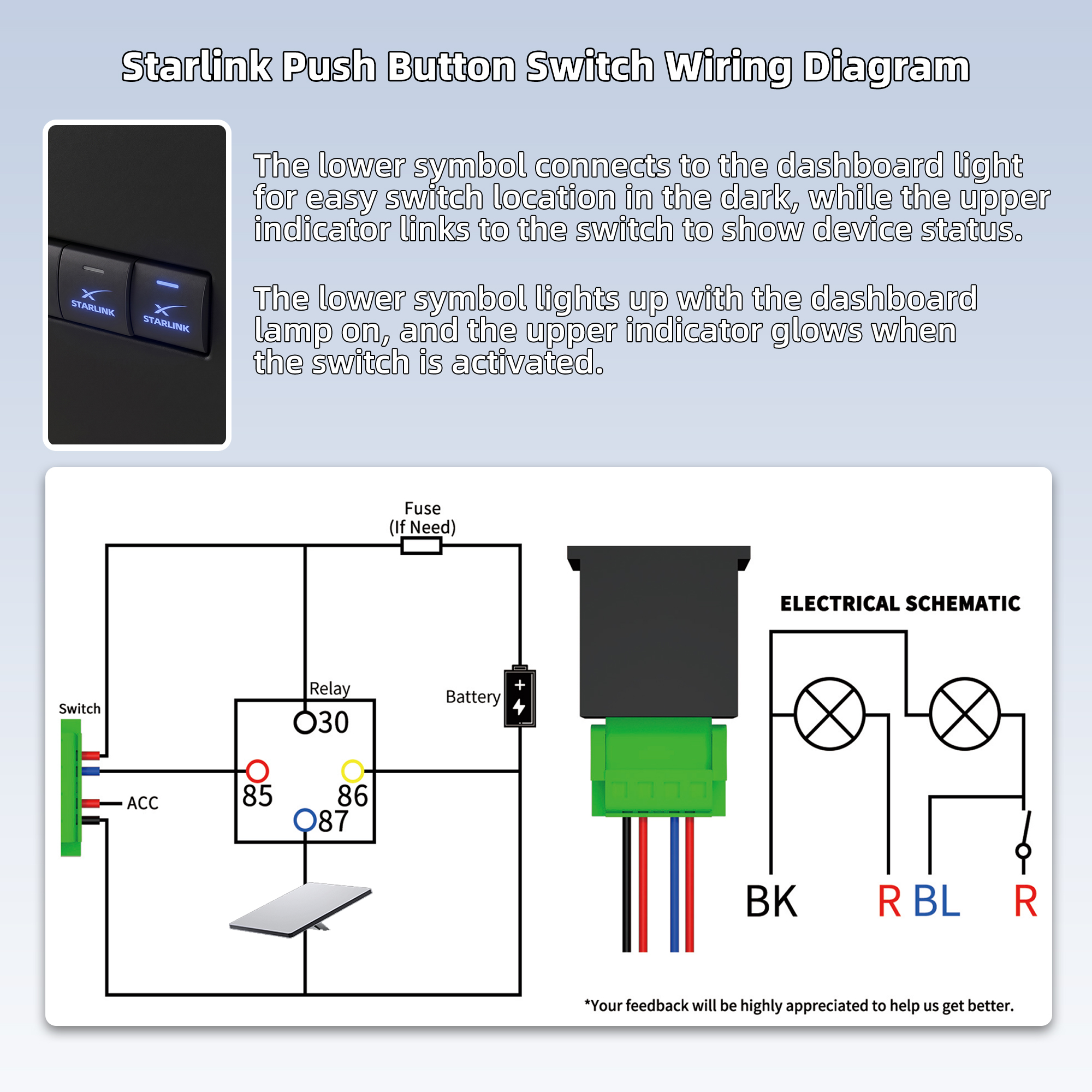 DR-T004-STARLINK-KIT Starlink Square Dashboard Switch | IP66 22mm Toyota OEM Push Button